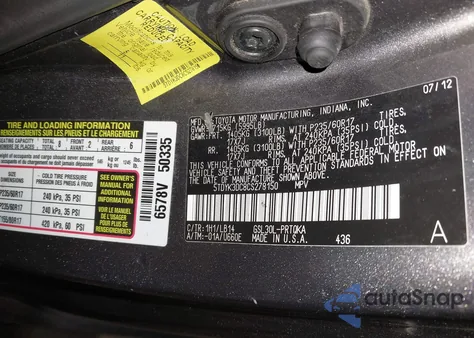 2012 Toyota Sienna Xle V6 8 Passenger z USA, uszkodzony, nr VIN 5TDYK3DC8CS278150